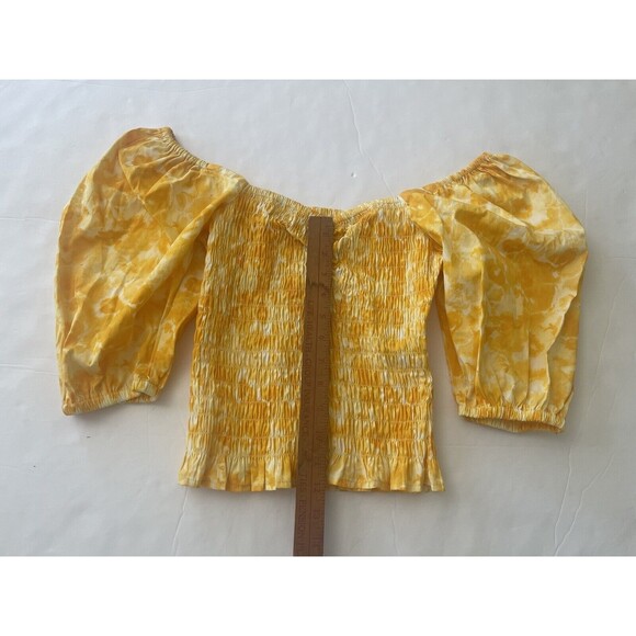 Open Edit Yellow Ballon Puff Sleeve Smocked Top with Floral Print Size Small NWT - Picture 2 of 8